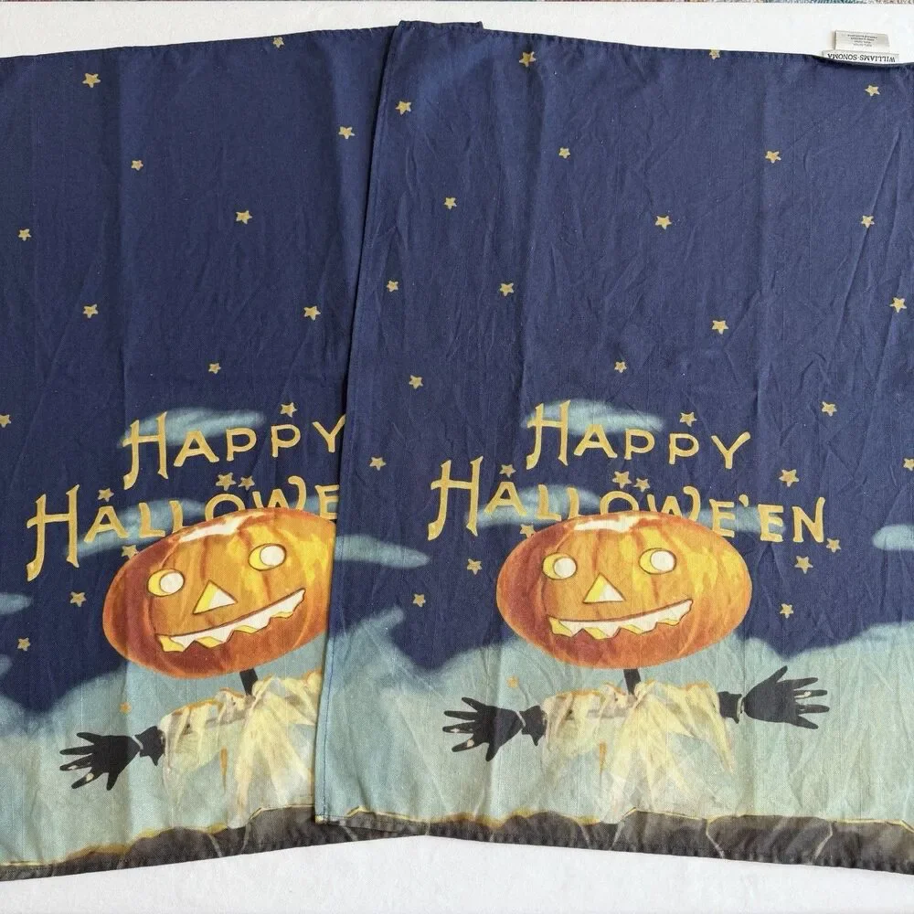 Williams Sonoma VINTAGE HALLOWEEN Tea Towels 20 x 30 Set of 2 Pumpkin Fall